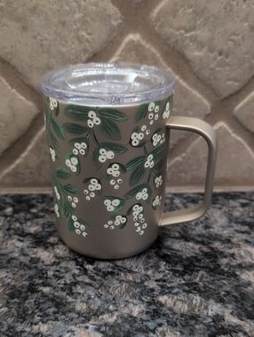 Corkcicle/Rifle Paper 16oz Mistletoe Design Travel Mug with Handle